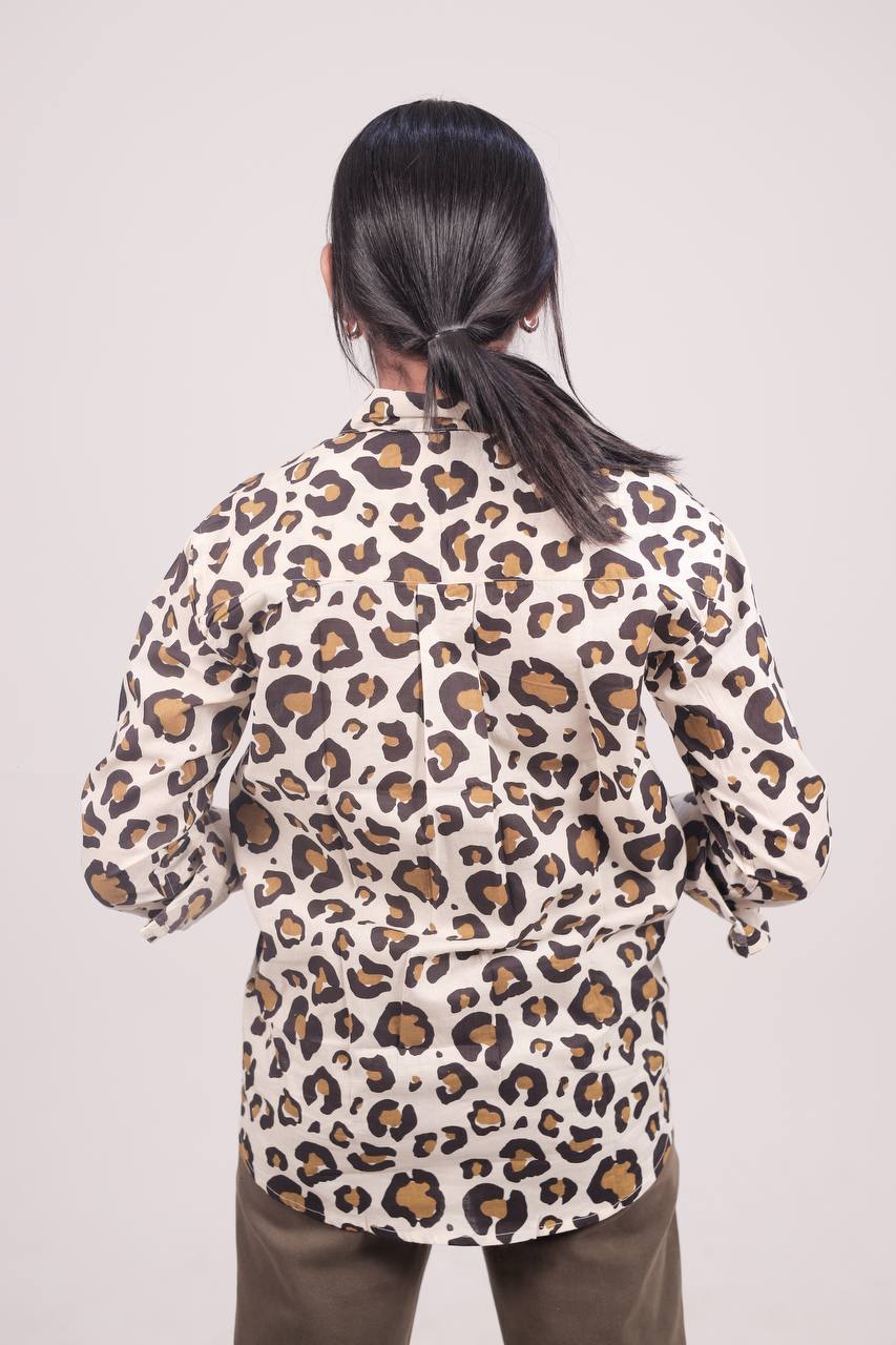 Beige/Leopard printed casual shirt