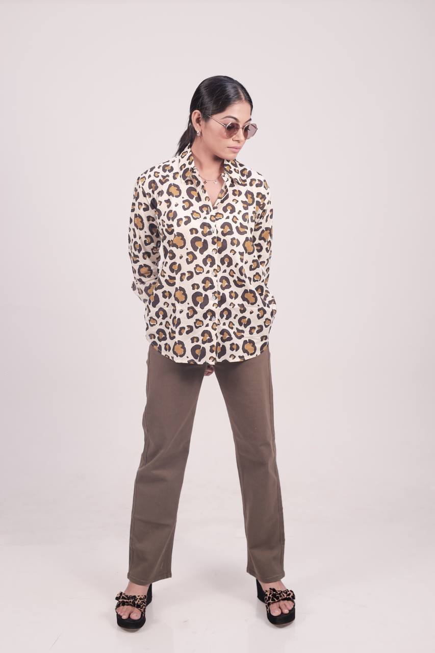 Beige/Leopard printed casual shirt