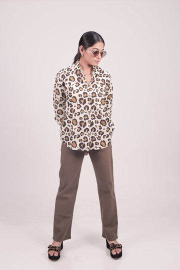 Beige/Leopard printed casual shirt