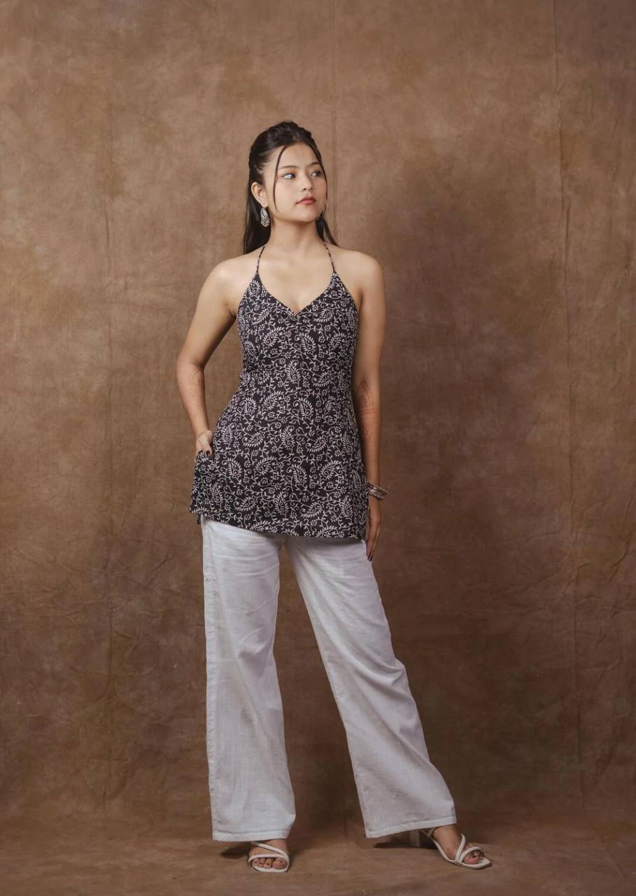 BLACK BOHO HALTER NECK KURTI