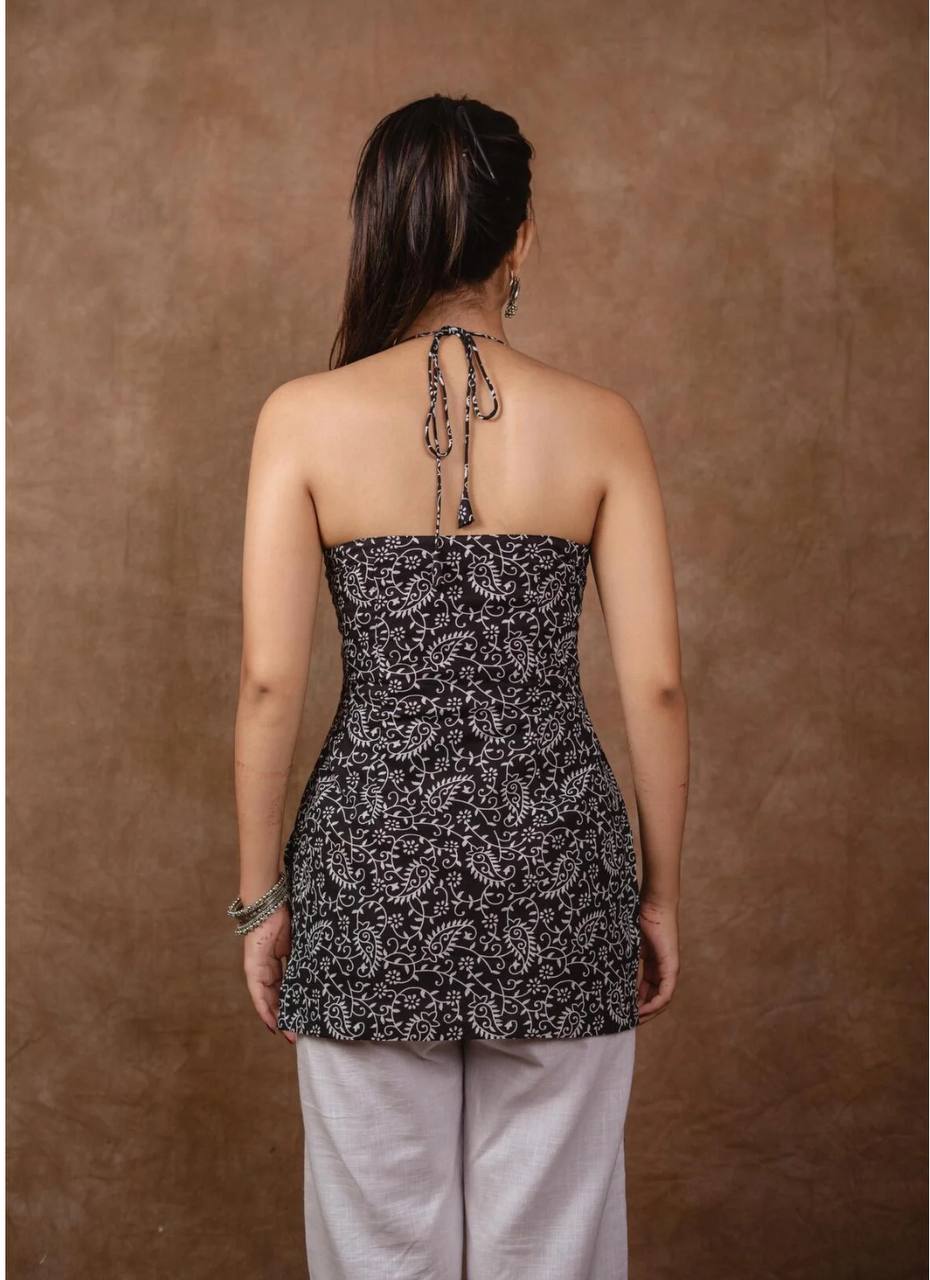 BLACK BOHO HALTER NECK KURTI