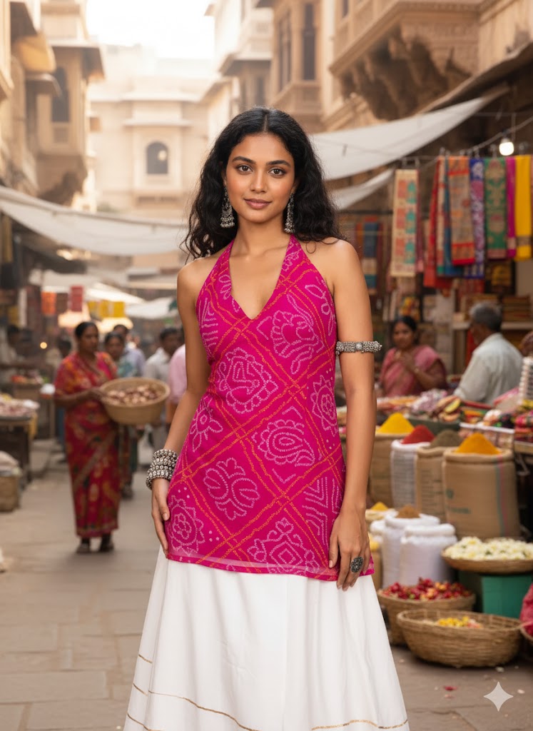 RANG BANDHANI HALTER NECK CORSET KURTI